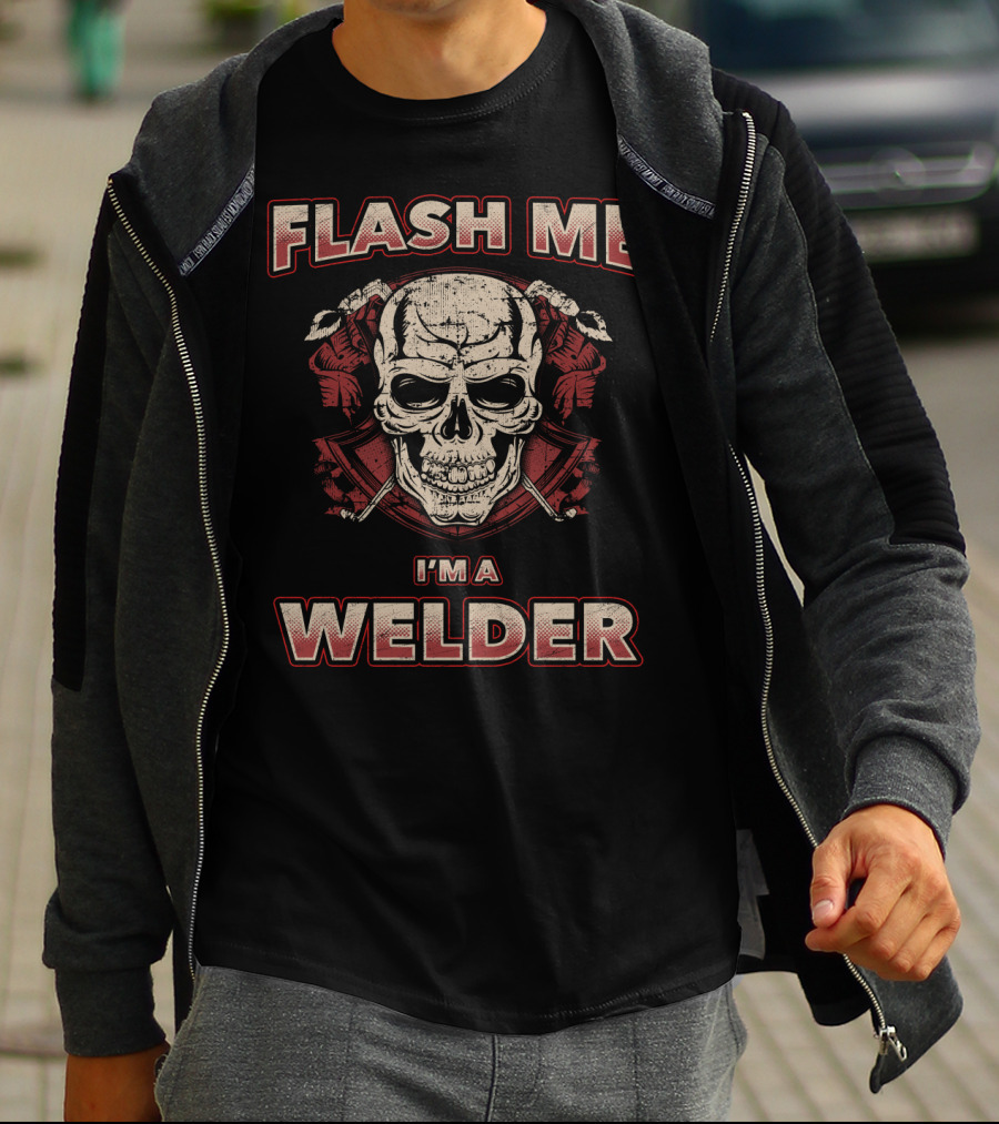 Flash Me I'm A Welder Skull With Wrenches T-Shirt