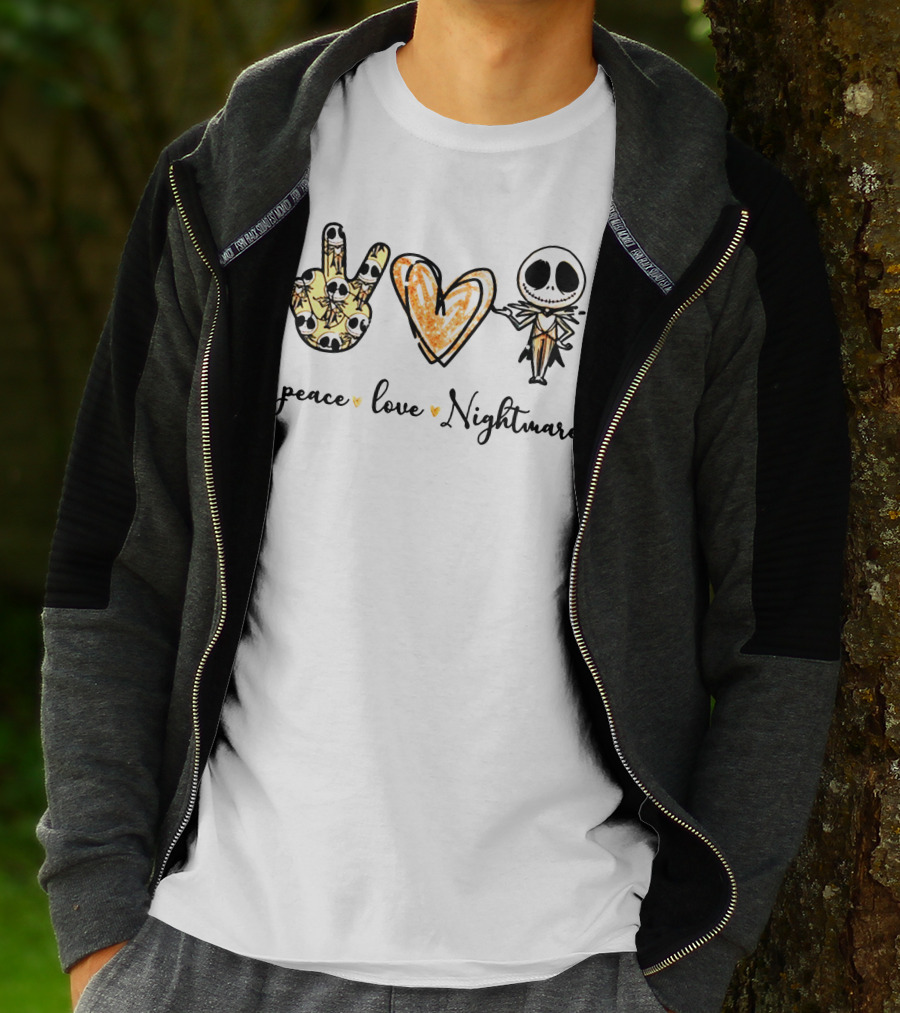 Peace Love Nightmare Skellington Halloween Icons T-Shirt