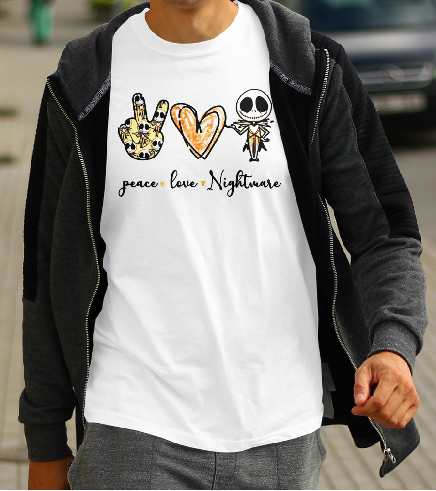 Peace Love Nightmare Skellington Halloween Icons T-Shirt
