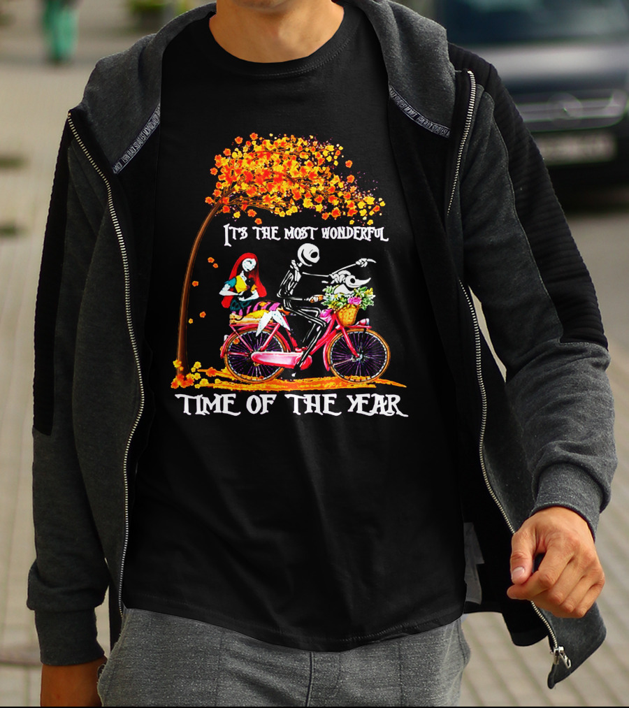 IT'S THE MOST WONDERFUL TIME OF THE YEAR Halloween Characters Riding Bike T-Shirt