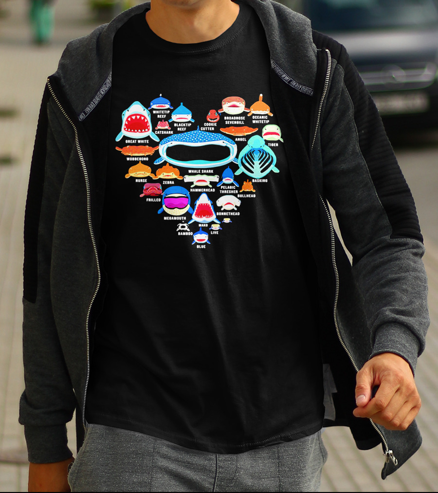 Love Great White Hammerhead Whale Shark Faces T-Shirt