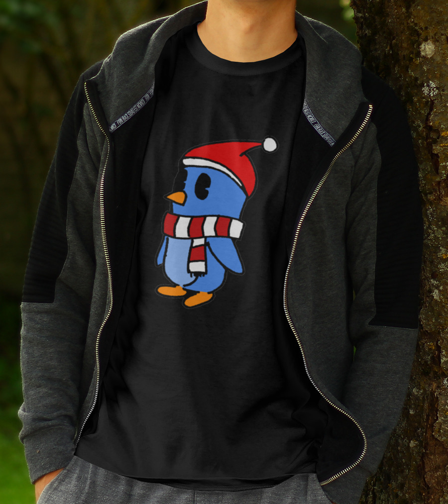 Crudely Handdrawn Pengu 763669 In Santa Hat With Red And White Scarf T-Shirt