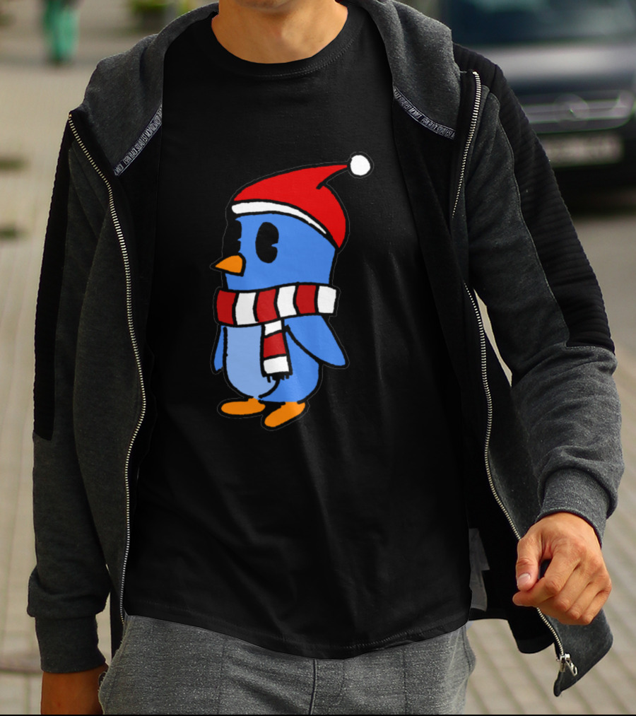Crudely Handdrawn Pengu 763669 In Santa Hat With Red And White Scarf T-Shirt