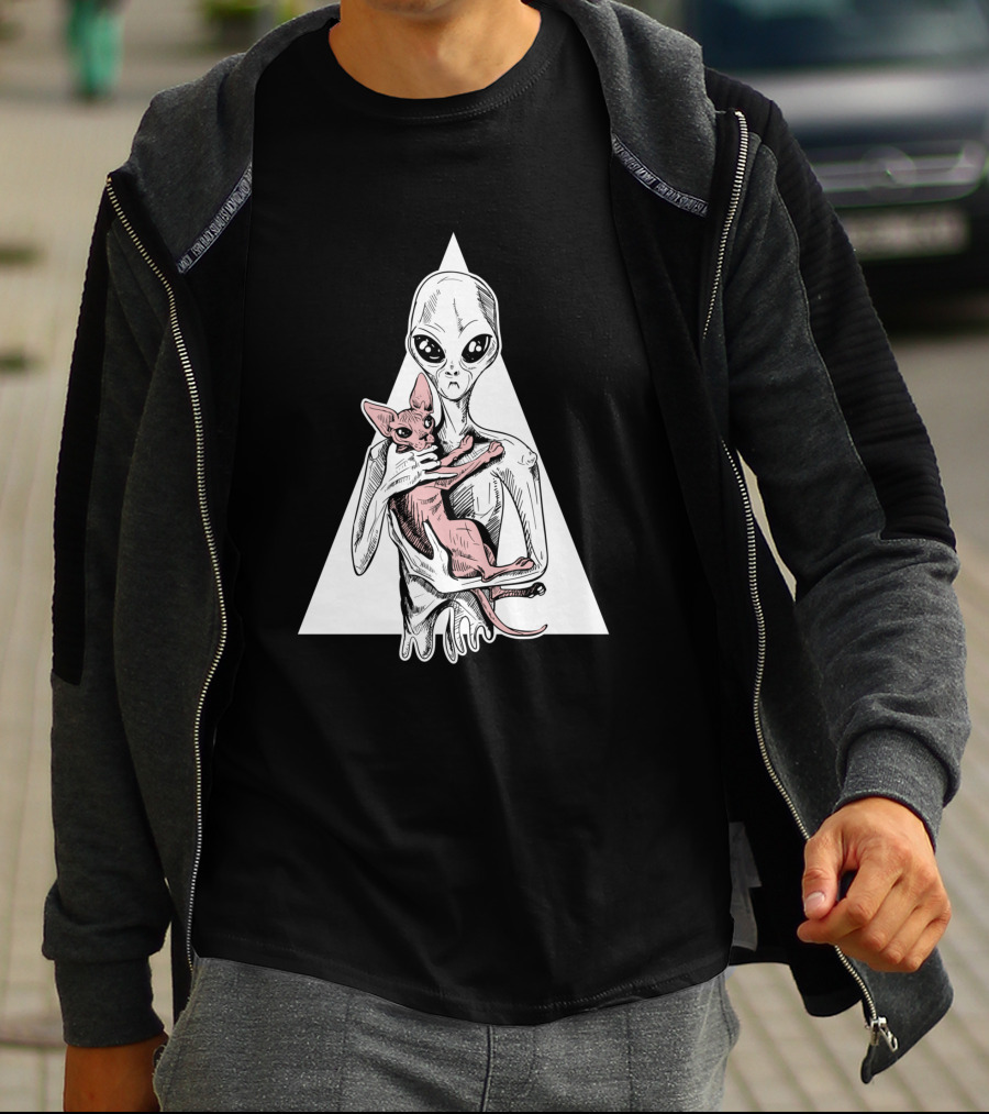 Alien And Sphynx Cat With Triangle Backdrop 1156960 T-Shirt