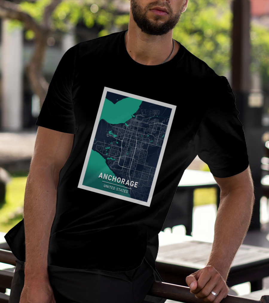 Anchorage United States Blue Dark City Map T-Shirt