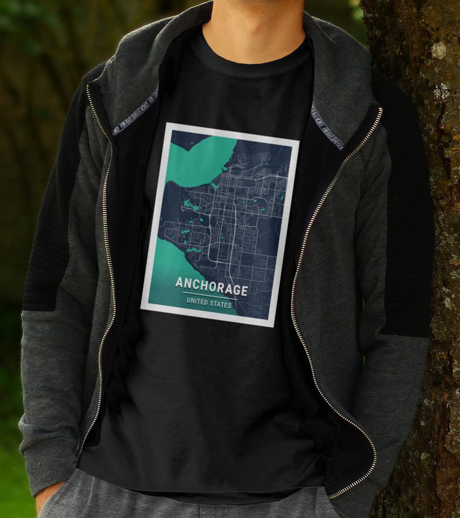 Anchorage United States Blue Dark City Map T-Shirt