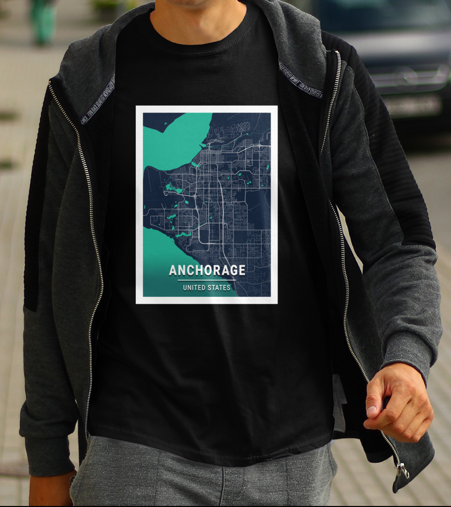 Anchorage United States Blue Dark City Map T-Shirt