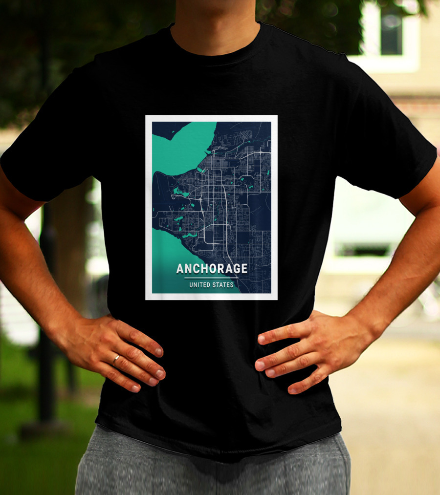 Anchorage United States Blue Dark City Map T-Shirt