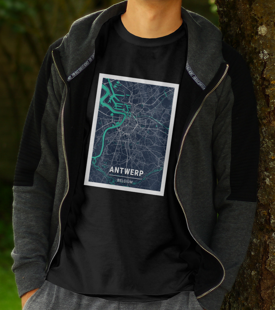 Antwerp Belgium Blue Dark City Map Street Details 1730196 T-Shirt