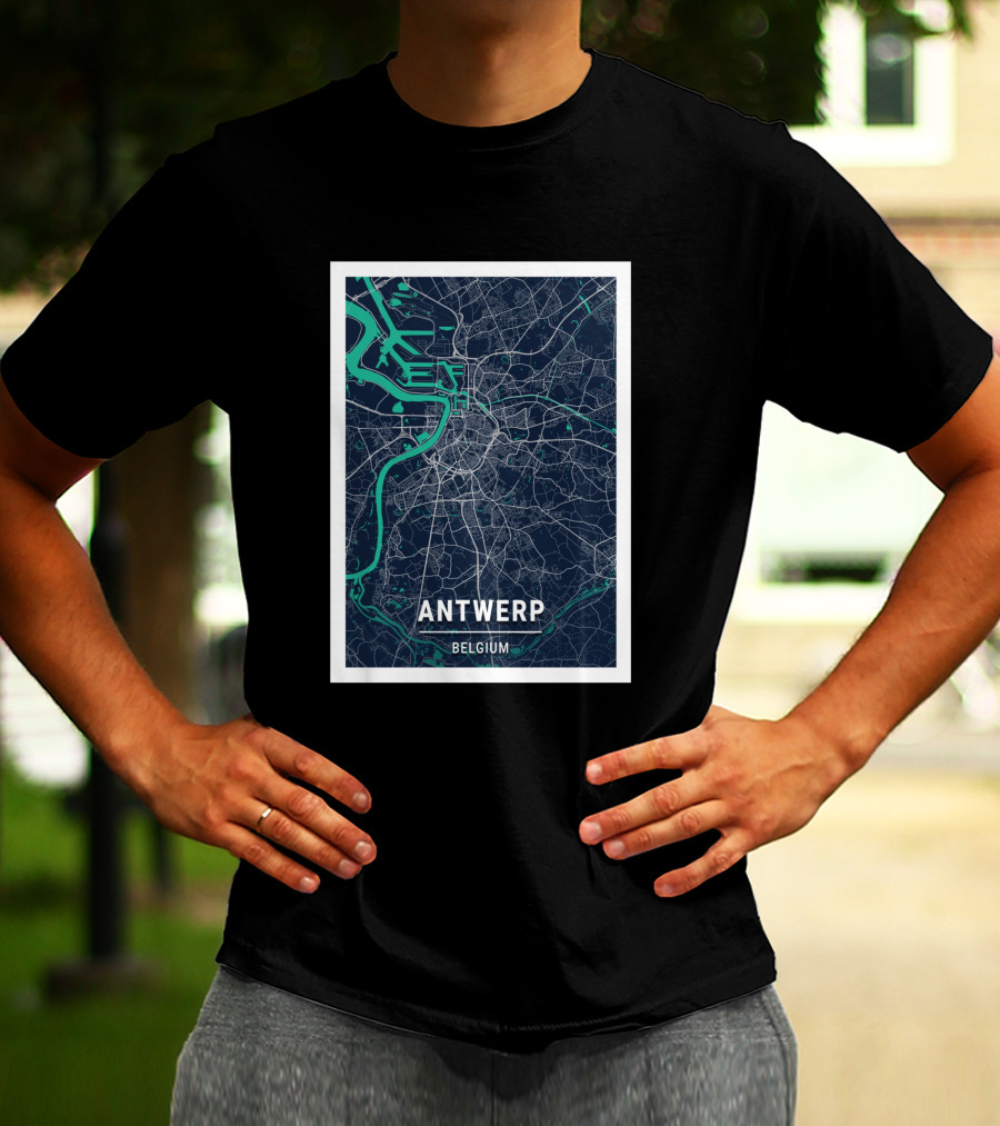 Antwerp Belgium Blue Dark City Map Street Details 1730196 T-Shirt