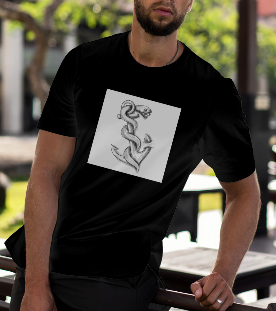 Asclepius Snake Wrapped Around Nautical Anchor T-Shirt