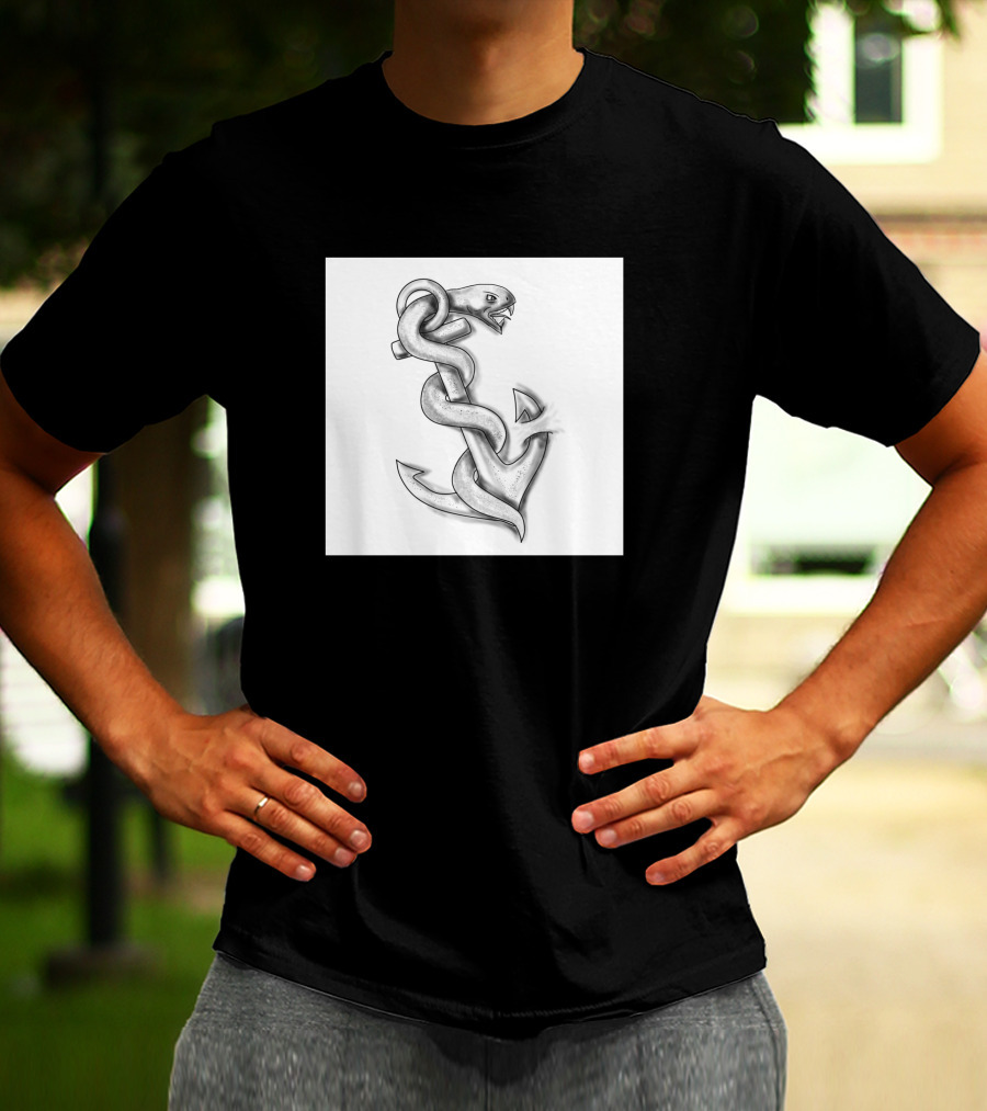 Asclepius Snake Wrapped Around Nautical Anchor T-Shirt