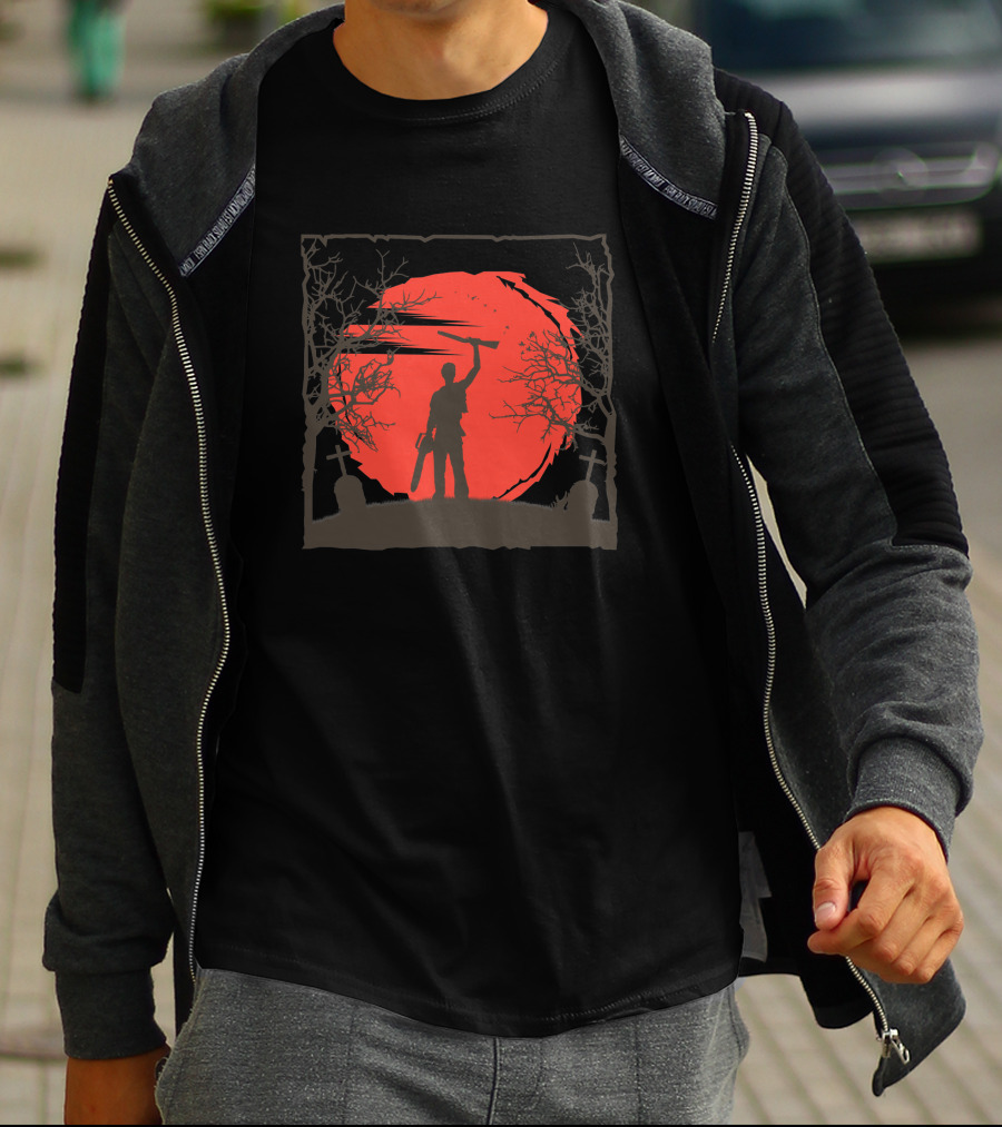 Ash Williams Chainsaw Graveyard Red Moon T-Shirt