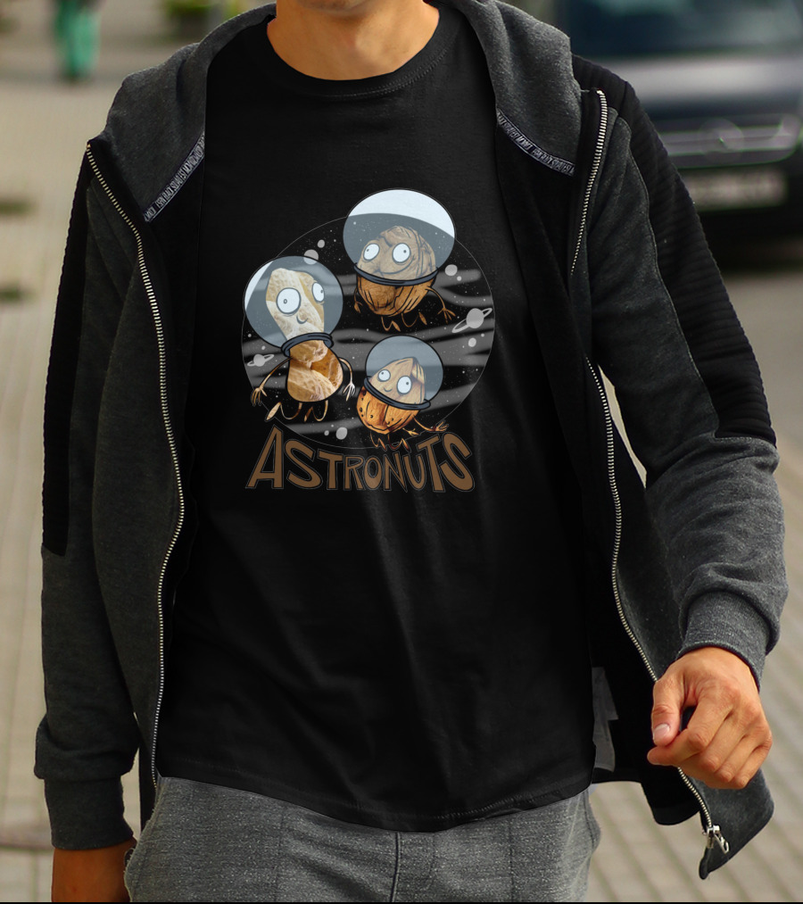 Astronuts 118341 Goofy Nuts In Space Helmets Floating In Outer Space T-Shirt