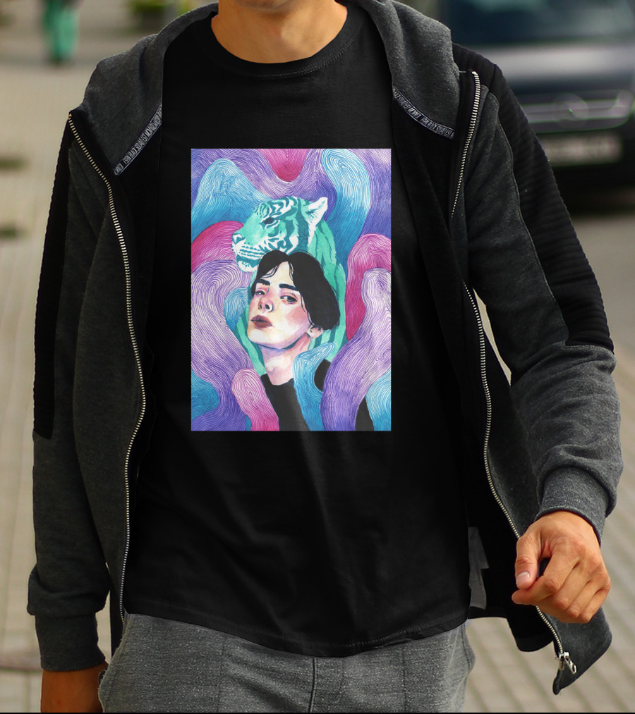 Aura 916131 Psychedelic Tiger And Portrait Fusion T-Shirt