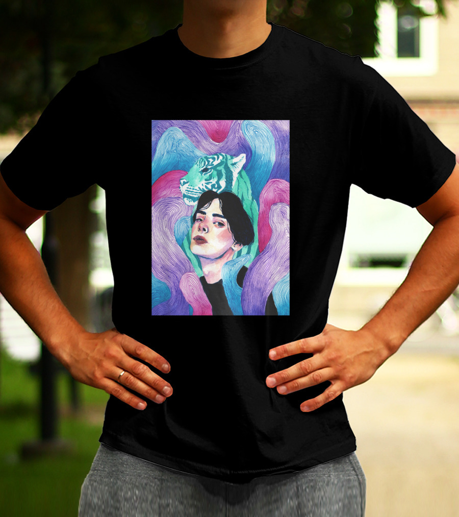 Aura 916131 Psychedelic Tiger And Portrait Fusion T-Shirt