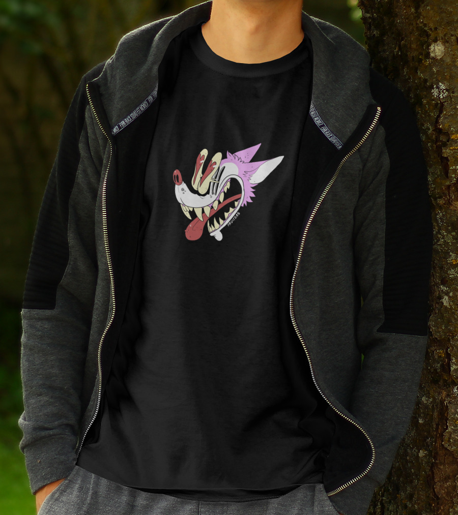 Awooga 10350 Cartoon Wolf Head With Glitchy Yellow And Red Eyes T-Shirt