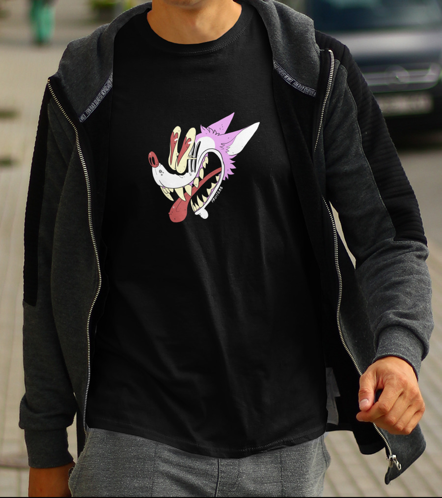 Awooga 10350 Cartoon Wolf Head With Glitchy Yellow And Red Eyes T-Shirt