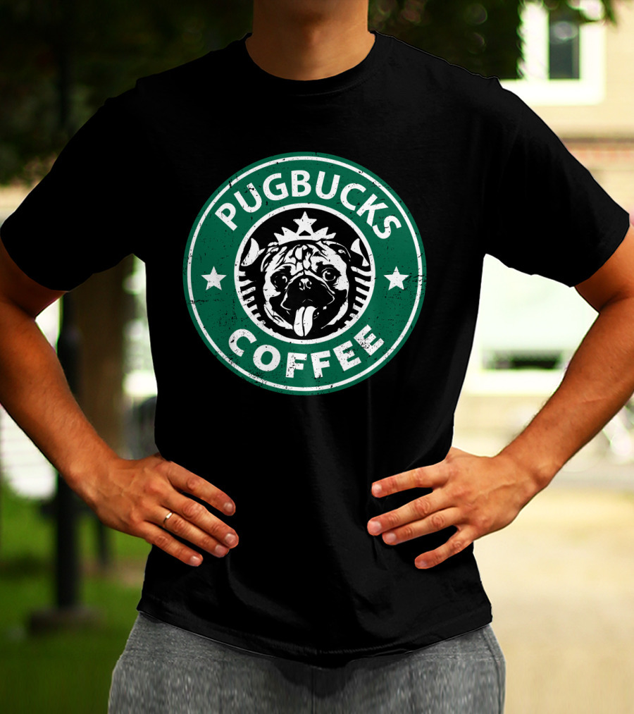 Pugbucks Coffee Logo Parody With Cute Pug T-Shirt