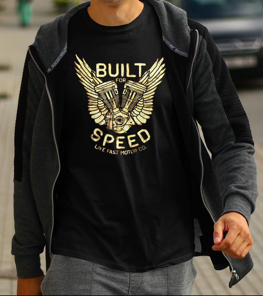 Built For Speed Live Fast Motor Co Winged Engine T-Shirt
