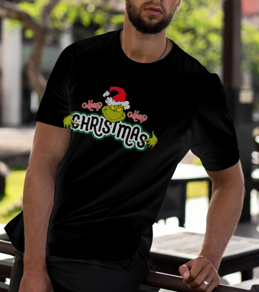 Merry Grinch Christmas Santa Hat T-Shirt