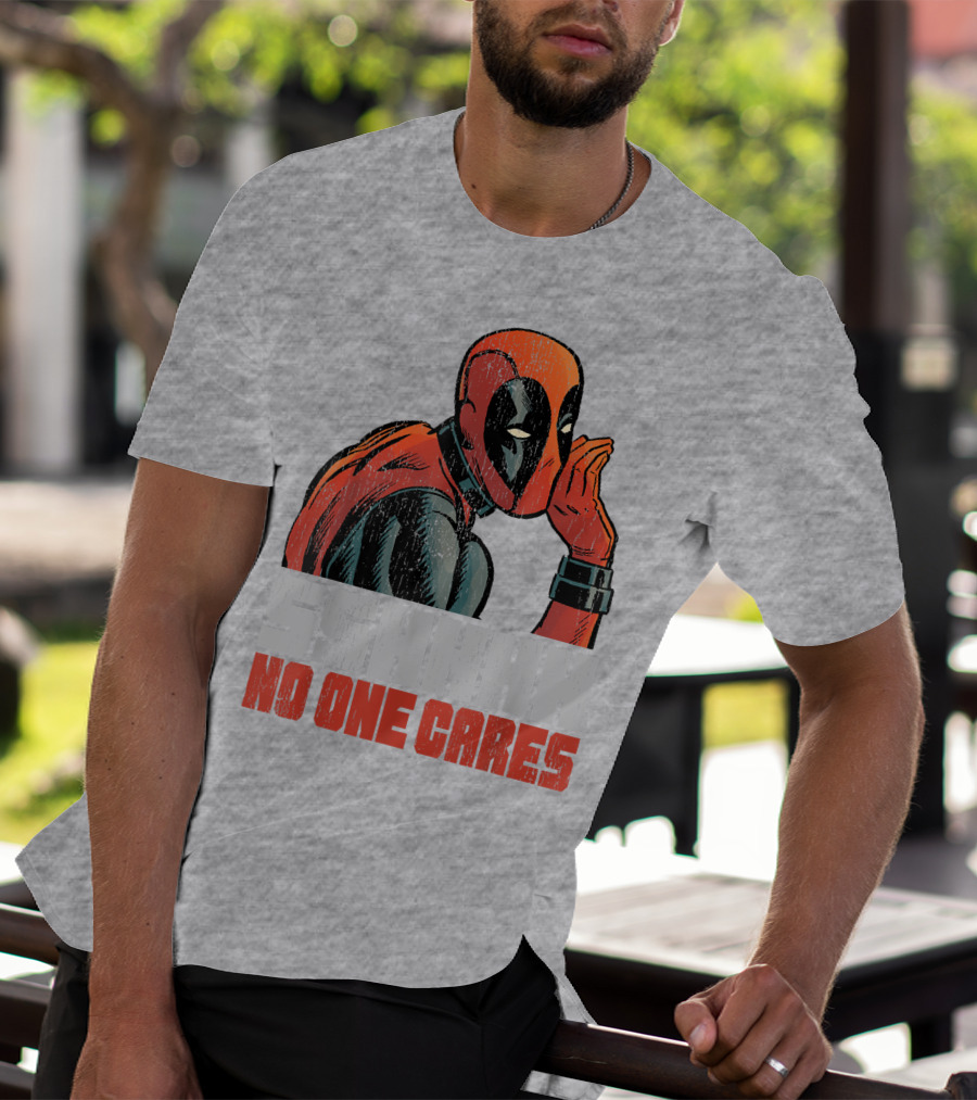 Marvel Deadpool SSHHHH No One Cares Whisper Red And Black Suit Hero T-Shirt