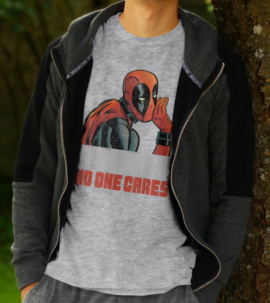 Marvel Deadpool SSHHHH No One Cares Whisper Red And Black Suit Hero T-Shirt