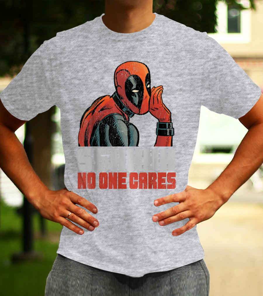 Marvel Deadpool SSHHHH No One Cares Whisper Red And Black Suit Hero T-Shirt