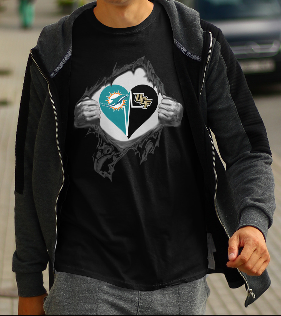 Dolphins And Ucf Knights Heart Logo With Ripped T-Shirt