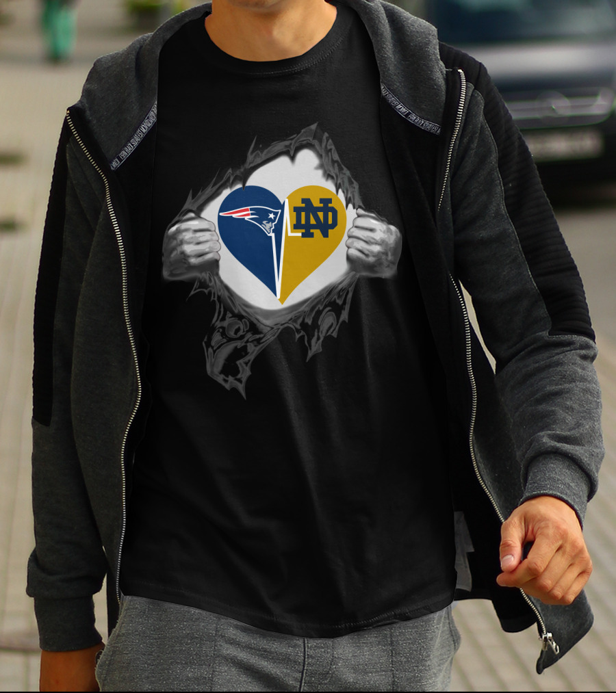 Patriots Notre Dame Fighting Irish Heart Inside Ripped Chest T-Shirt