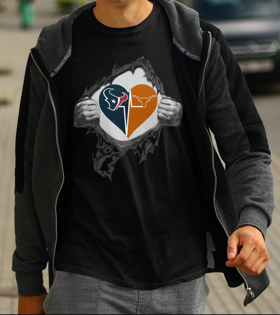 Texans Houston Heart With Texas Longhorns T-Shirt