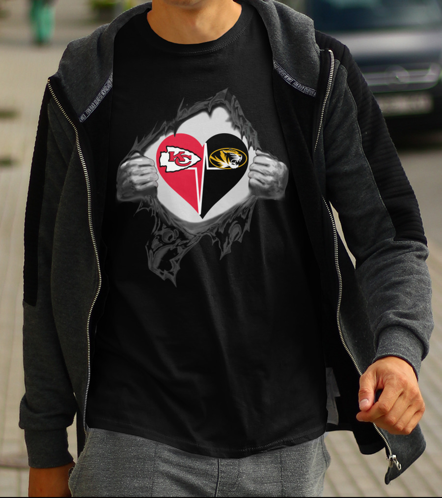 Kc Chiefs And Mizzou Tigers Heart T-Shirt