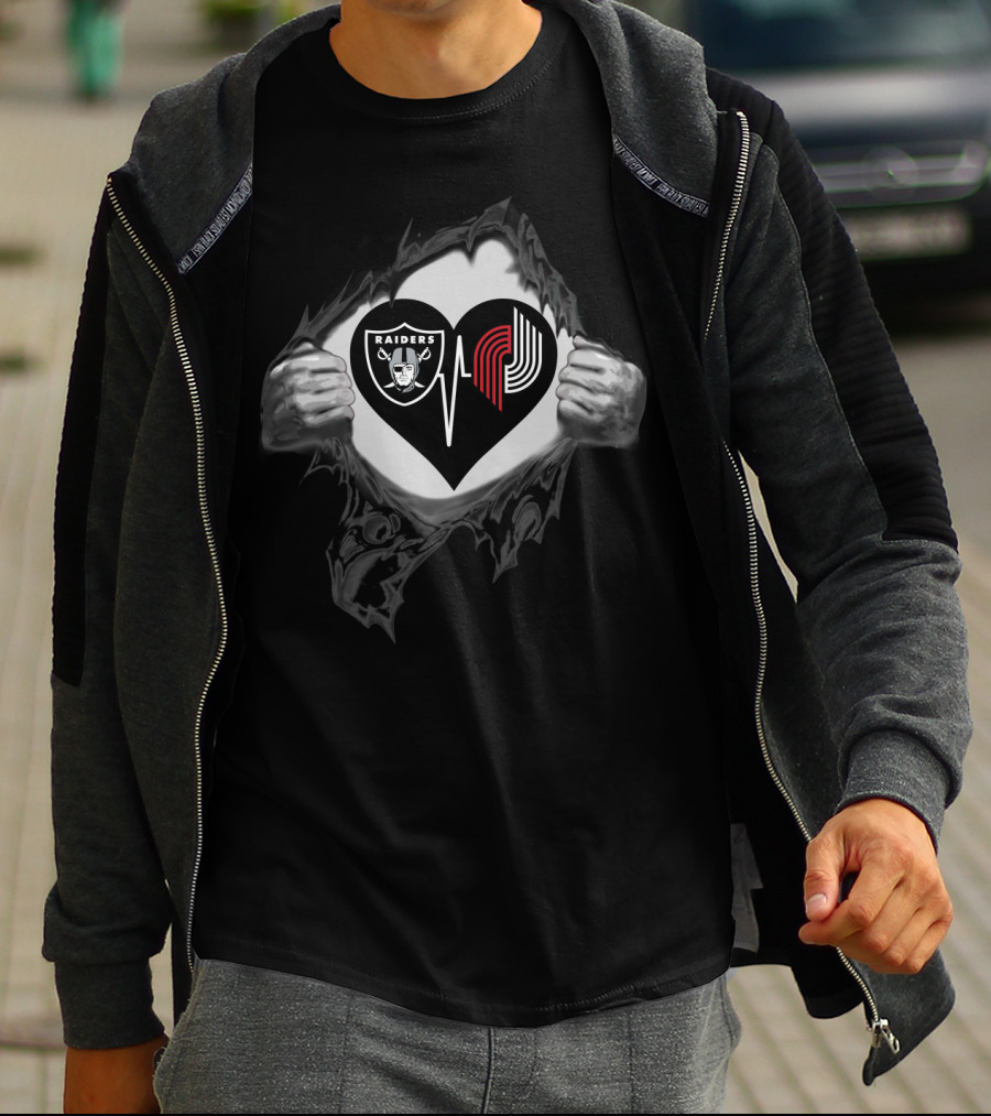 Raiders Portland Trail Blazers Heartbeat Logo Fan T-Shirt