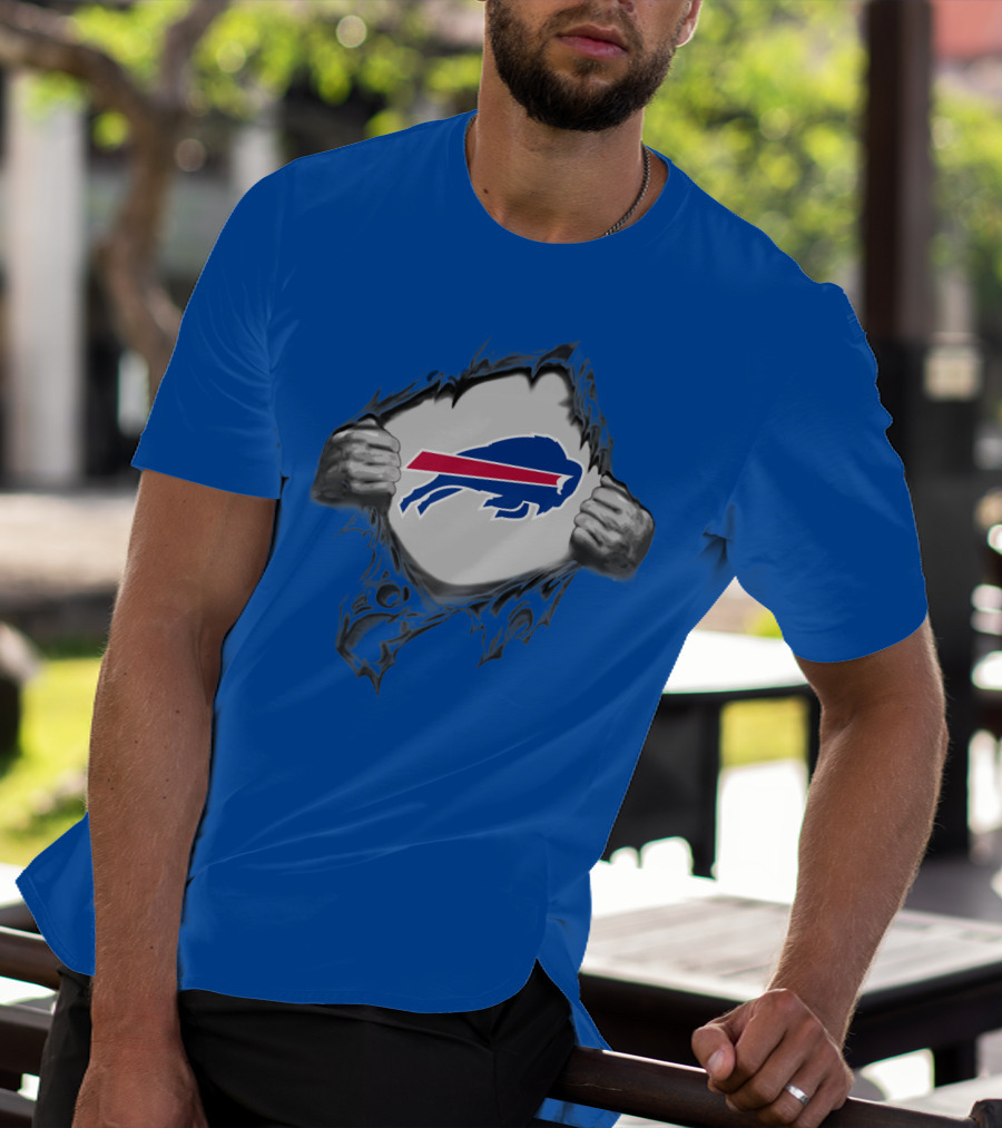Buffalo Bills Superhero Buffalo Logo Peeking Through T-Shirt