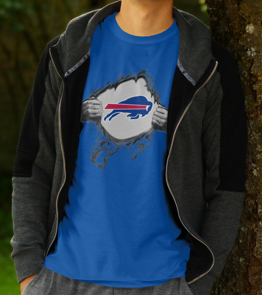 Buffalo Bills Superhero Buffalo Logo Peeking Through T-Shirt