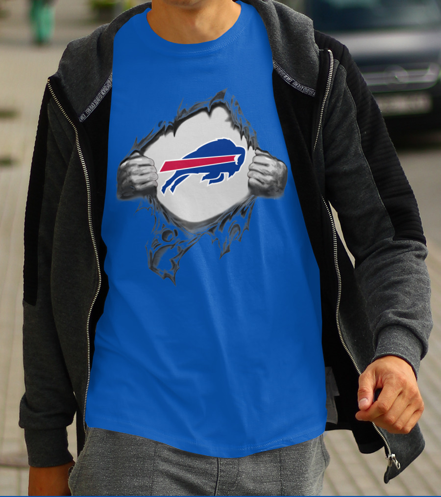 Buffalo Bills Superhero Buffalo Logo Peeking Through T-Shirt