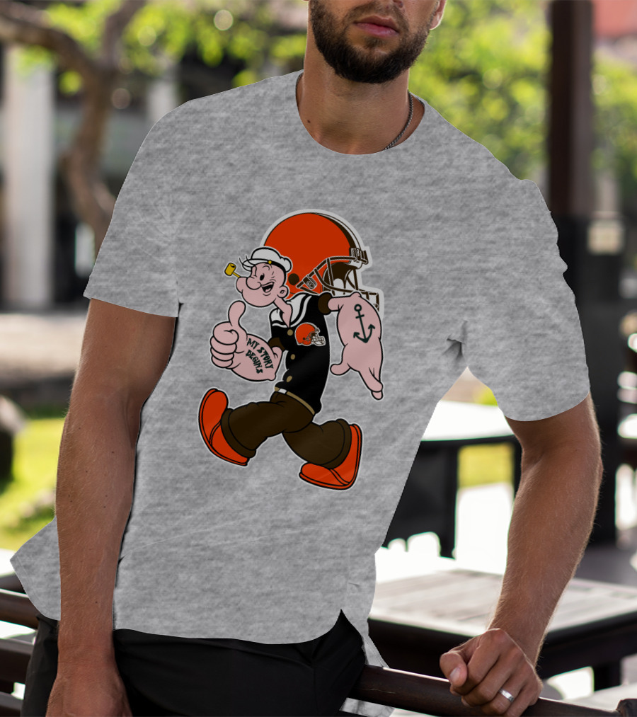 Browns Popeye My Strength Begins Football Helmet Anchor Tattoo T-Shirt