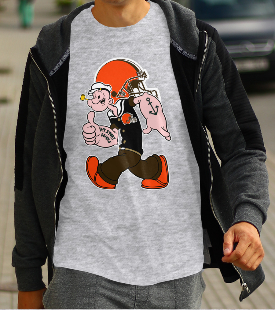 Browns Popeye My Strength Begins Football Helmet Anchor Tattoo T-Shirt
