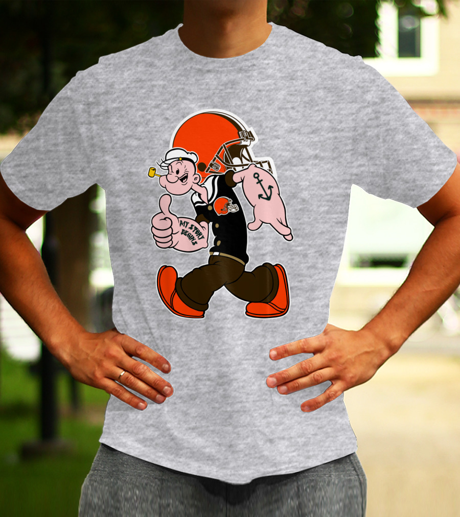 Browns Popeye My Strength Begins Football Helmet Anchor Tattoo T-Shirt