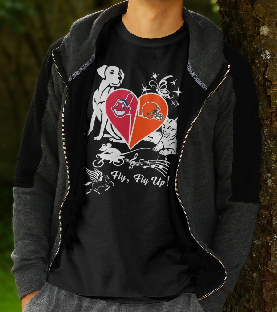 Fly Fly Up Browns Indians Dog Cat Heart Butterfly Music Notes T-Shirt