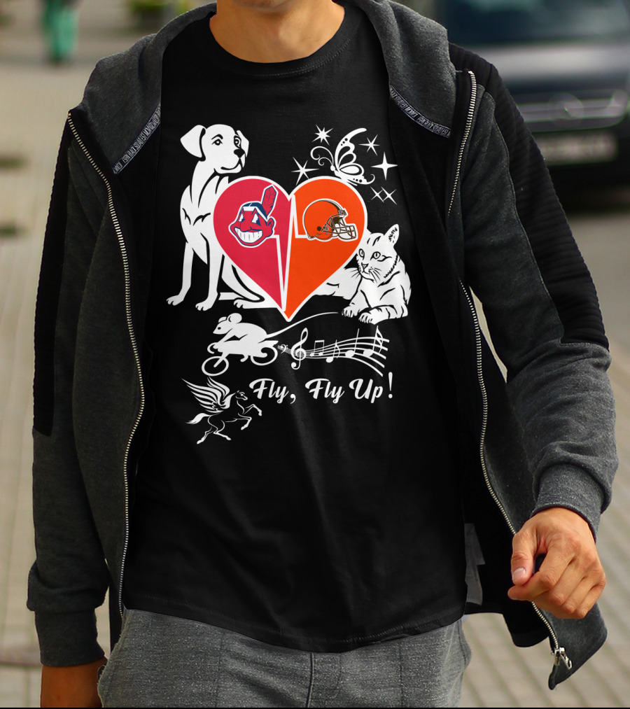 Fly Fly Up Browns Indians Dog Cat Heart Butterfly Music Notes T-Shirt