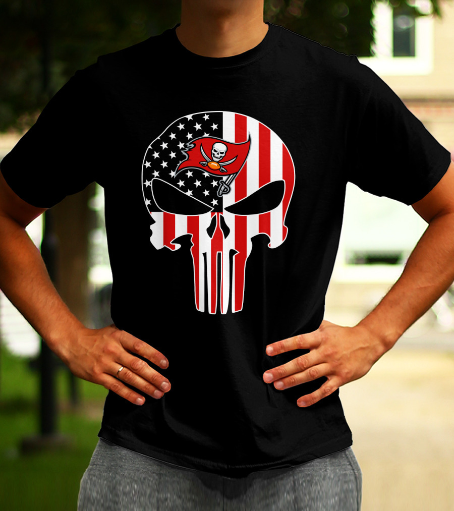Buccaneers Punisher Skull American Flag T-Shirt