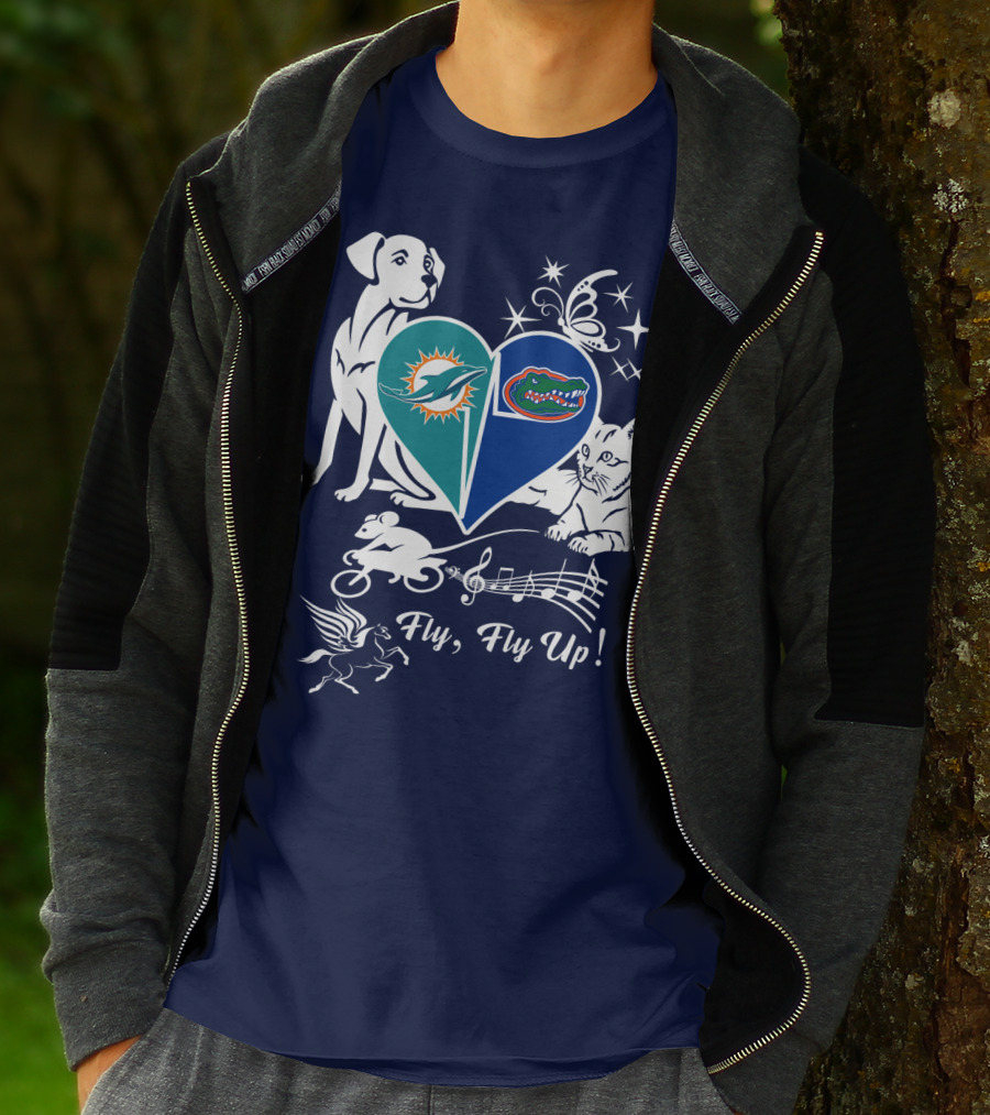 Miami Dolphins Florida Gators Heart Fly Fly Up! T-Shirt