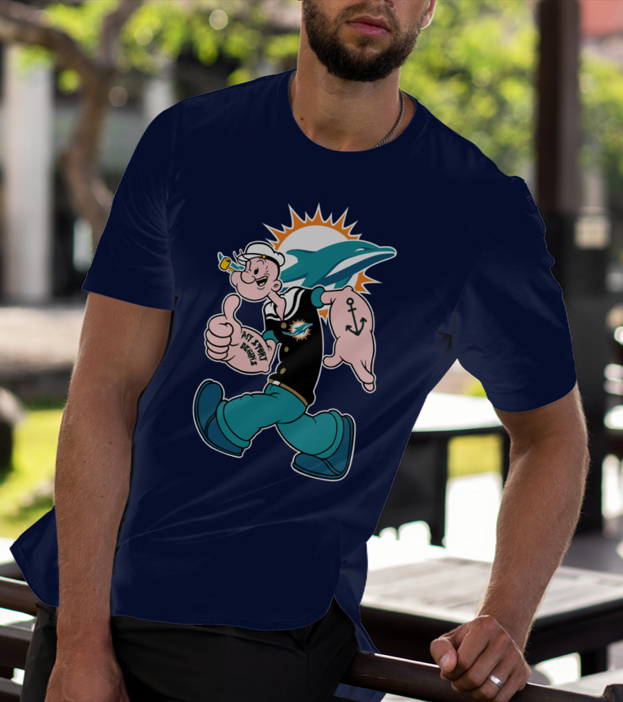 Miami Dolphins Popeye My Jerry Beat Navy Blue T-Shirt
