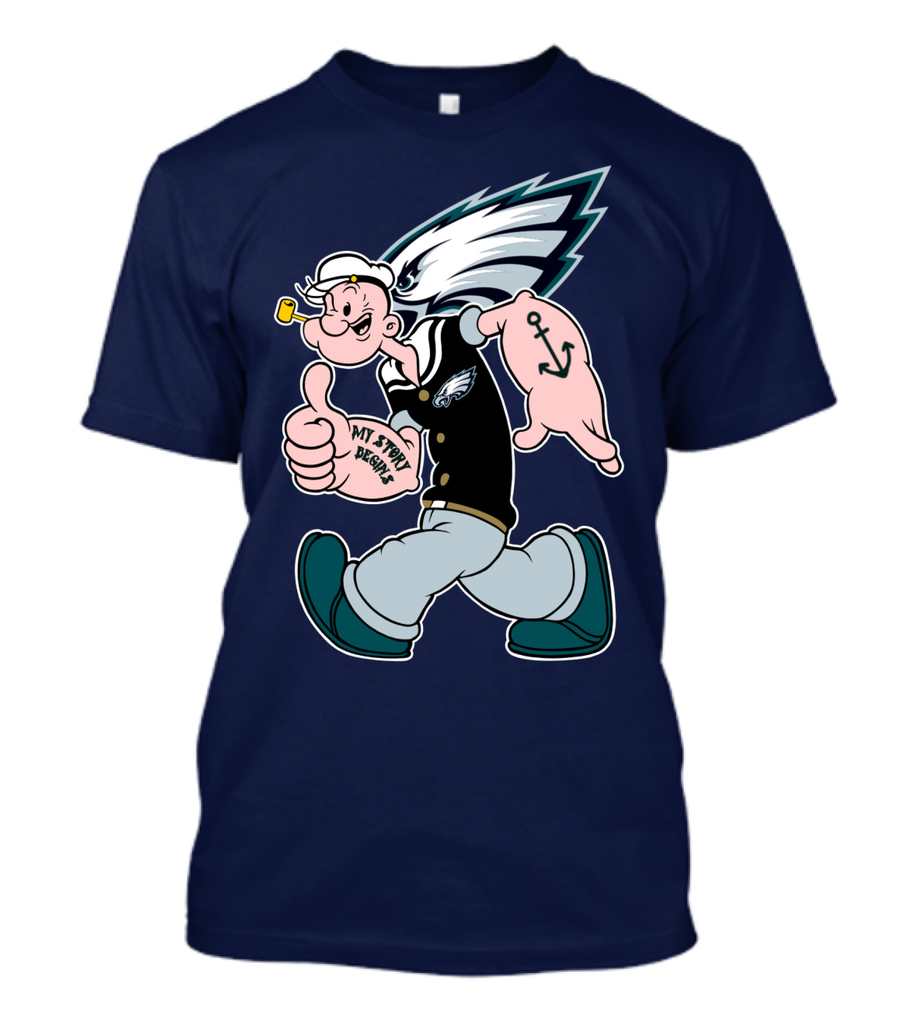 Popeye My Story Begins Philadelphia Eagles Anchor Navy Blue T-Shirt