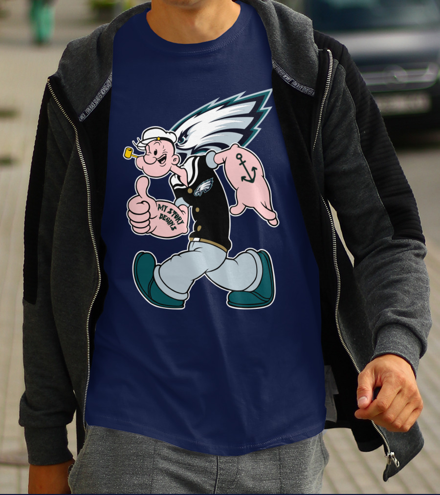 Popeye My Story Begins Philadelphia Eagles Anchor Navy Blue T-Shirt