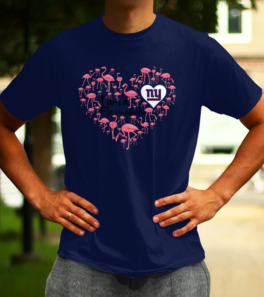 I Am A Flamingoholic Ny Giants Heart Flamingo Collection T-Shirt