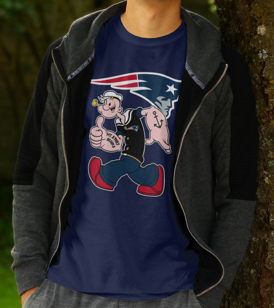 New England Patriots Popeye My Forty Defense Anchor Navy T-Shirt