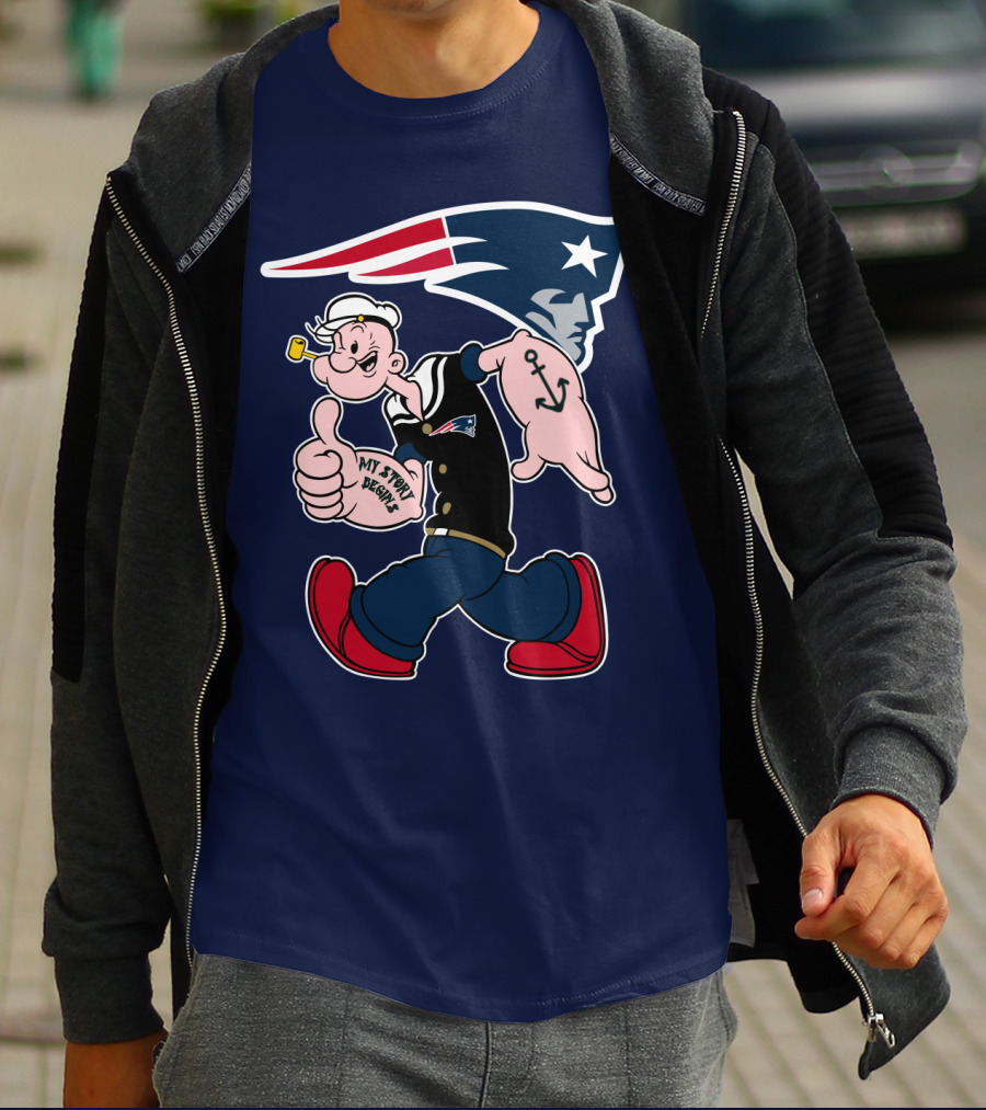 New England Patriots Popeye My Forty Defense Anchor Navy T-Shirt