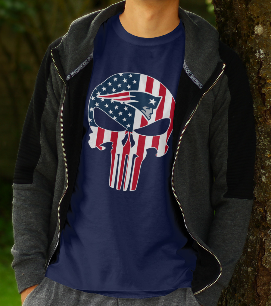 New England Patriots American Flag Skull T-Shirt